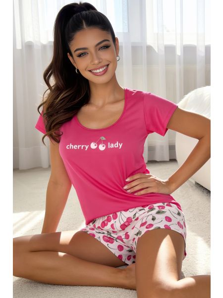 Pijama de algodón con short - Cereza fucsia