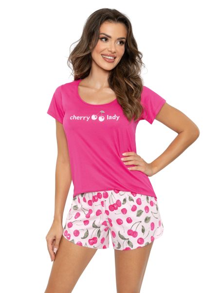 Pijama de algodón con short - Cereza fucsia - 2