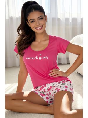 Pijama de algodón con short - Cereza fucsia