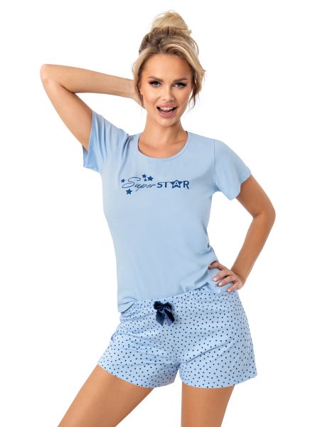 Pijama de algodón azul para mujer - Star short - 2