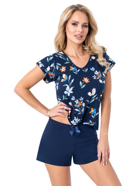 Pijama de algodón para mujer azul marino - Caroline short - 2