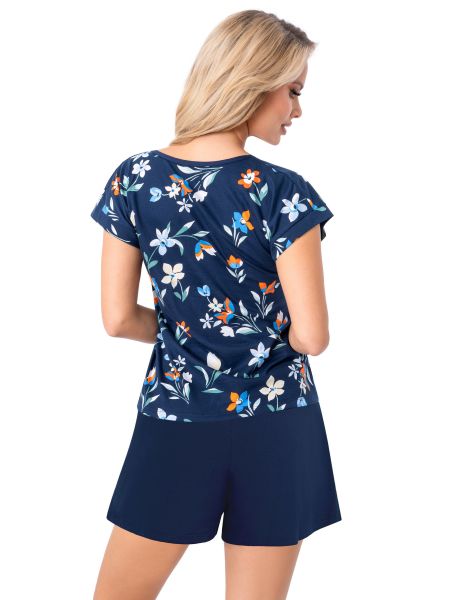 Pijama de algodón para mujer azul marino - Caroline short - 3