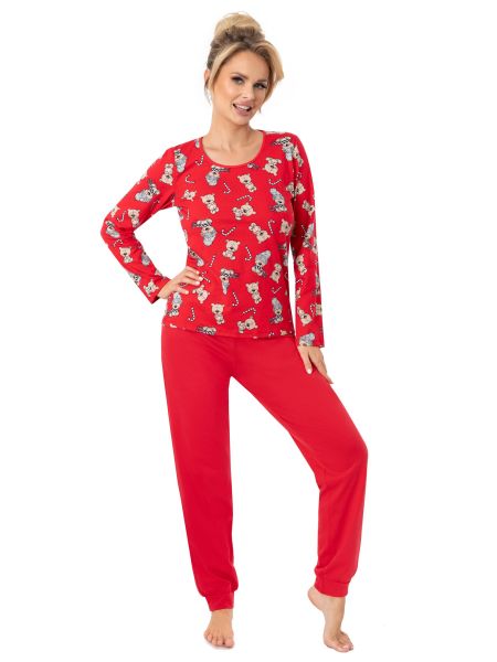 Pijama de Navidad pantalón largo - Oso largo rojo