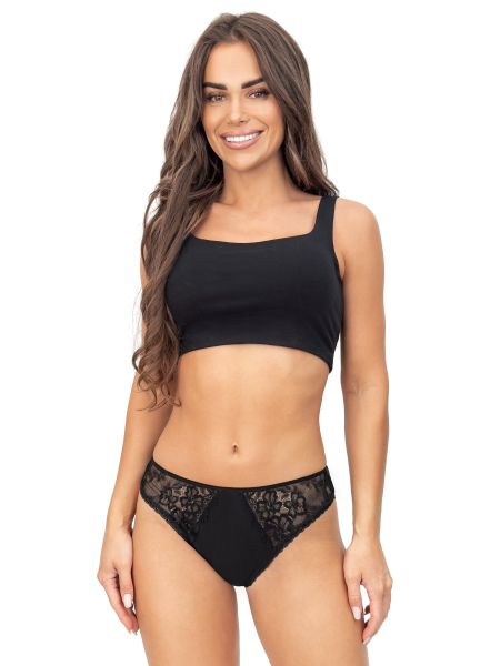 Braga negra de algodón con encaje - 218 negro