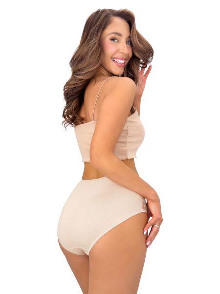 Braguitas de algodón color beige de talle alto con encaje - 272 - 3