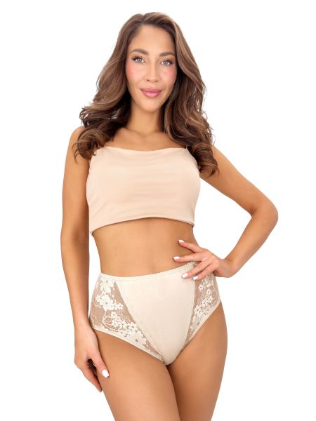 Braguitas de algodón color beige de talle alto con encaje - 272 - 2