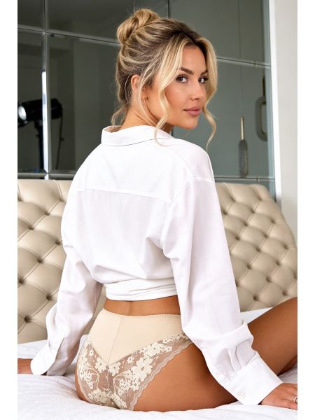 Braguitas de algodón beige con encaje para mujer - 264
