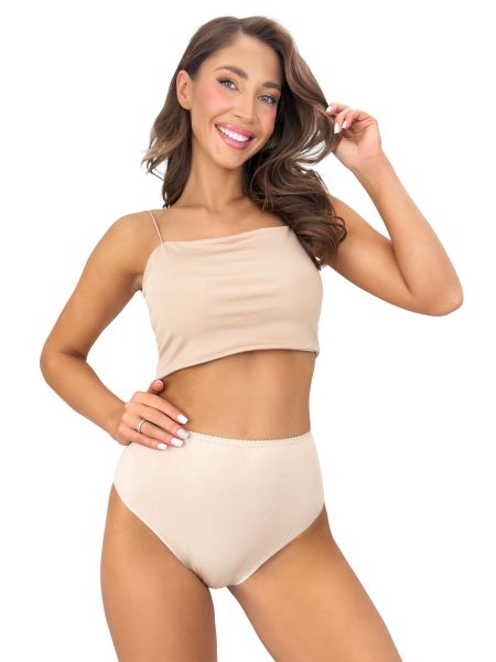 Braguitas de algodón color beige de talle alto con encaje - 273 - 5