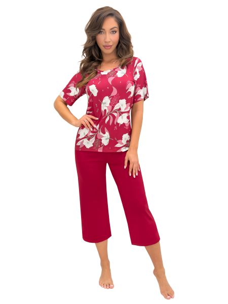 Pijama de mujer de color burdeos, de viscosa - Brigitte 3/4 - 2
