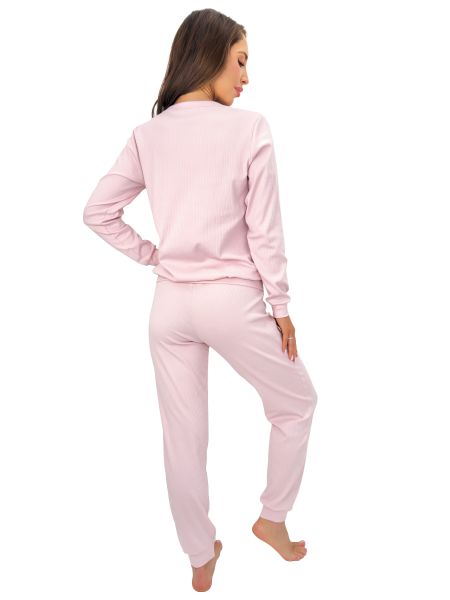 Pijama rosa de algodón para mujer - Home Long rosa - 3