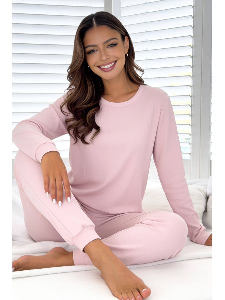 Pijama rosa de algodón para mujer - Home Long rosa