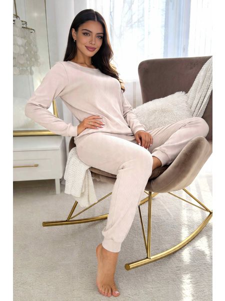 Pijama de algodón para mujer en color beige - Home Long beige - 2