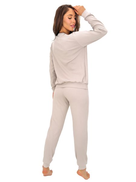 Pijama de algodón para mujer en color beige - Home Long beige - 4