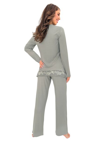 Elegante pijama verde con encaje - Ramona Long, color oliva - 3