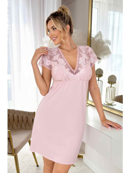 Camisón con encaje - Ramona, rosa empolvado