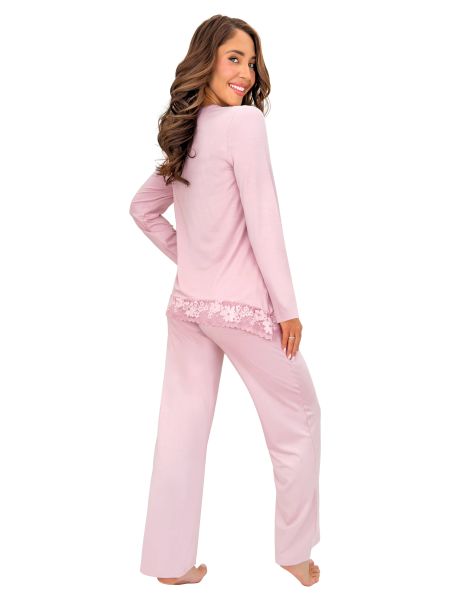 Pijama rosa de viscosa con encaje - Ramona Long, rosa purpurino - 3