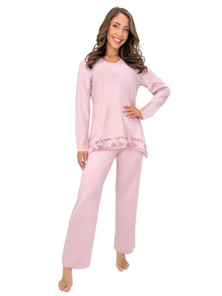 Pijama rosa de viscosa con encaje - Ramona Long, rosa purpurino - 2