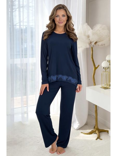 Elegante pijama largo de color azul marino - Ramona largo azul marino
