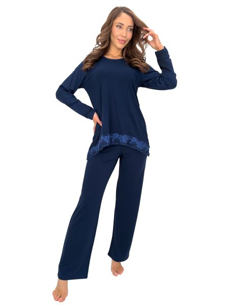 Elegante pijama largo de color azul marino - Ramona largo azul marino - 2