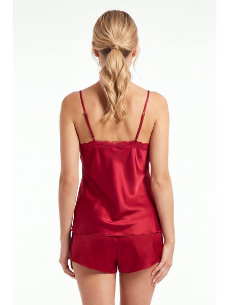 Pijama de mujer de color burdeos satinado - Tiffani 1/2 burdeos - 3