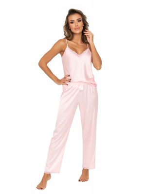 Pijama de satén con pantalón largo - Tiffani rosa