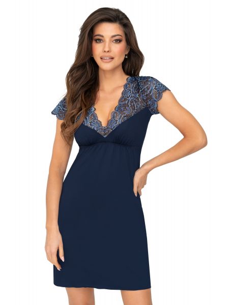 Elegante camisón con encaje - Melania azul marino