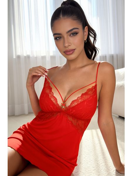 Camisón sexy con encaje - Janette rojo