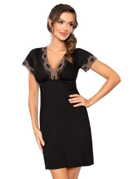 Camisón negro con mangas de encaje - Hana