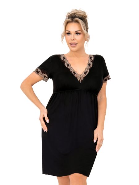 Camisón talla grande negro con encaje - Hana